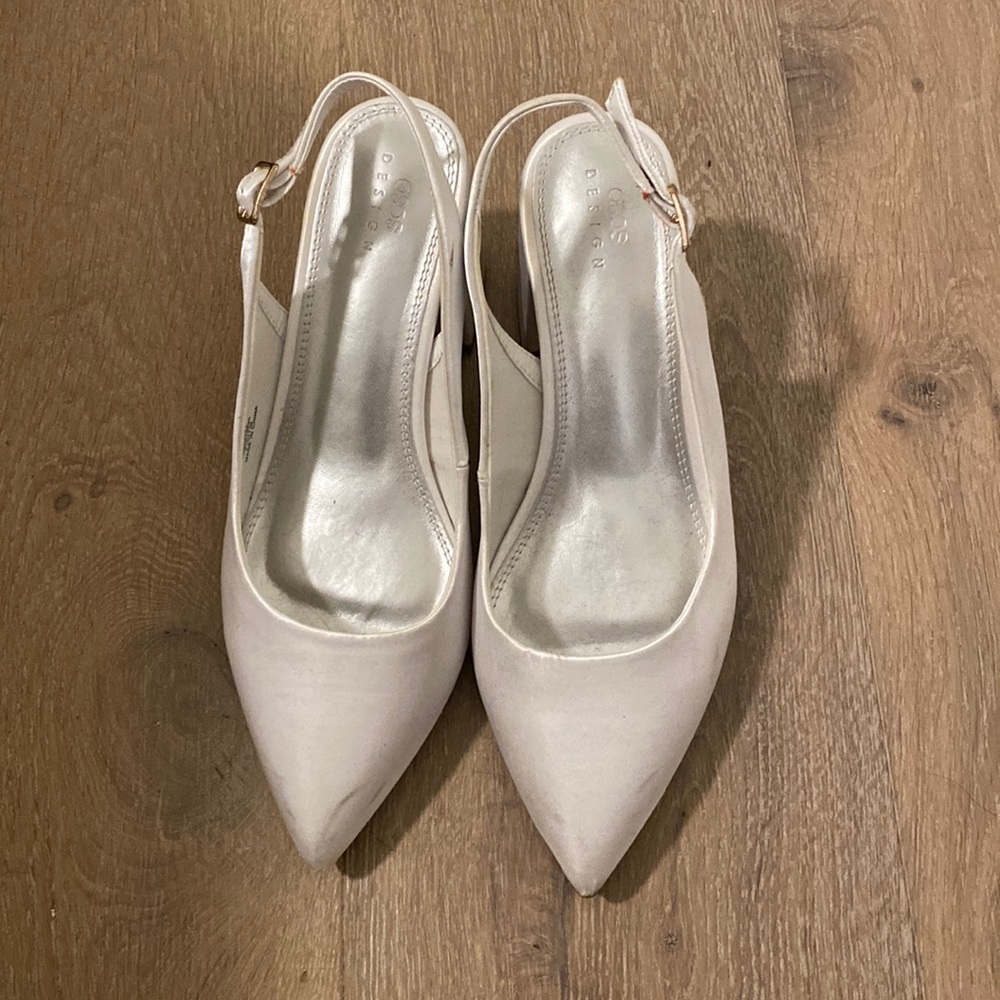 ASOS white satin heels